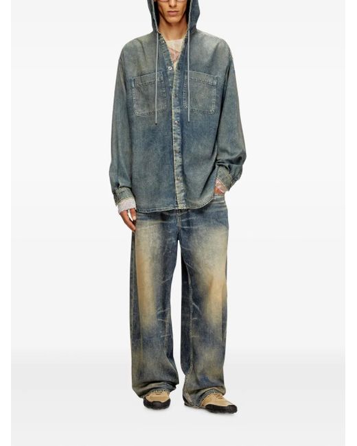 DIESEL Blue Hooded Denim Shirt for men