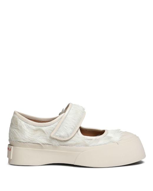 Marni Mary Jane Sneakers Met Kalfshaar in het White