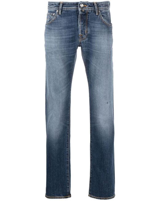 Jacob Cohen Blue Faded-effect Straight-leg Jeans for men