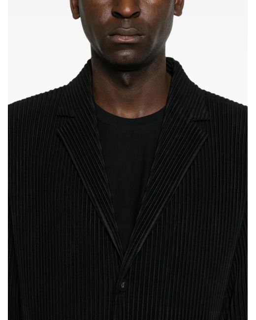 Homme Plissé Issey Miyake Black Pleated Notch-Lapel Blazer for men