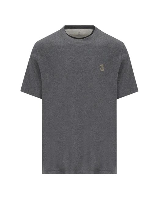 Brunello Cucinelli Gray Embroidered-Logo T-Shirt for men