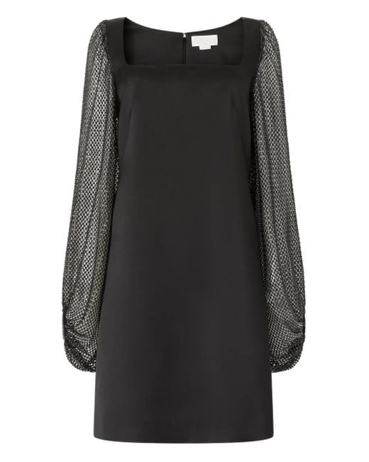 Genny Black Square-Neck Embellished-Sleeves Mini Dress
