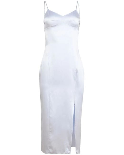 Fleur du Mal White Front-Slit Slip Dress