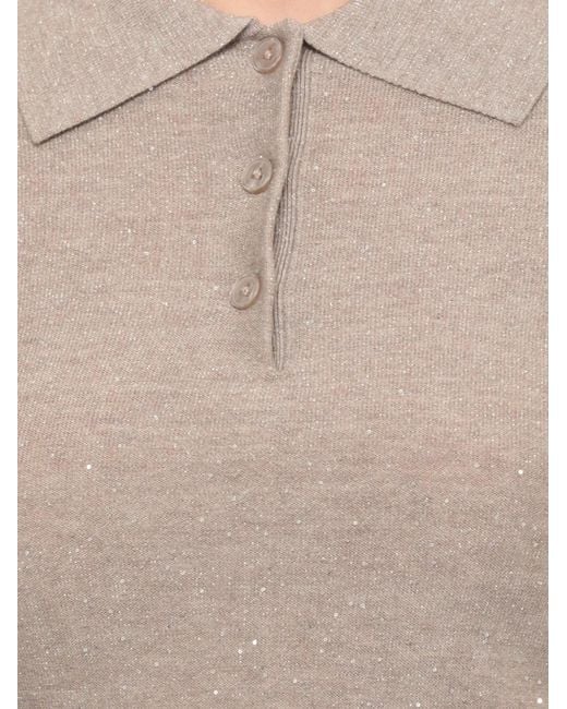 Emme Natural Emmabate Sequin-Embellished Lurex-Detail Polo Top