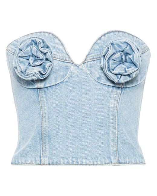 Magda Butrym Blue Floral-appliqué Denim Corset