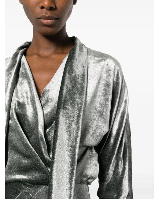 Alberta Ferretti Gray V-Neck Velvet Minidress