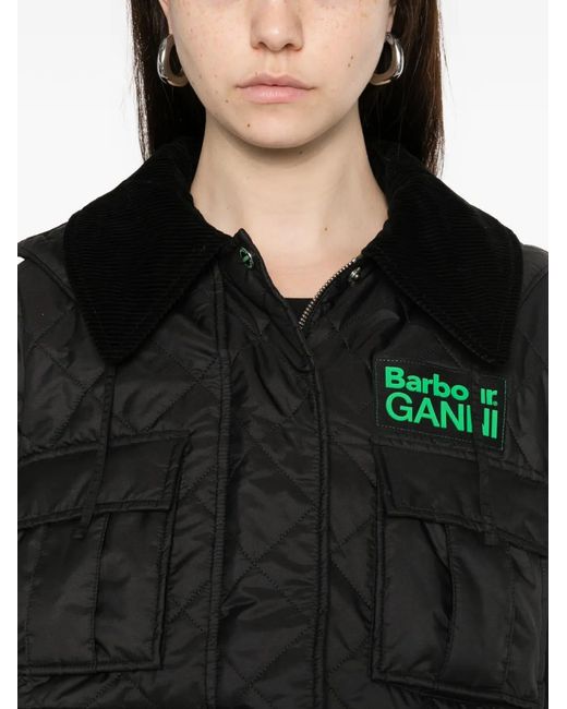 Barbour X Ganni キルティング フーデッドコート Black