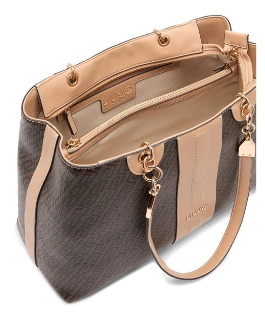 Liu Jo Brown Medium Monogram Printed Chain Tote Bag