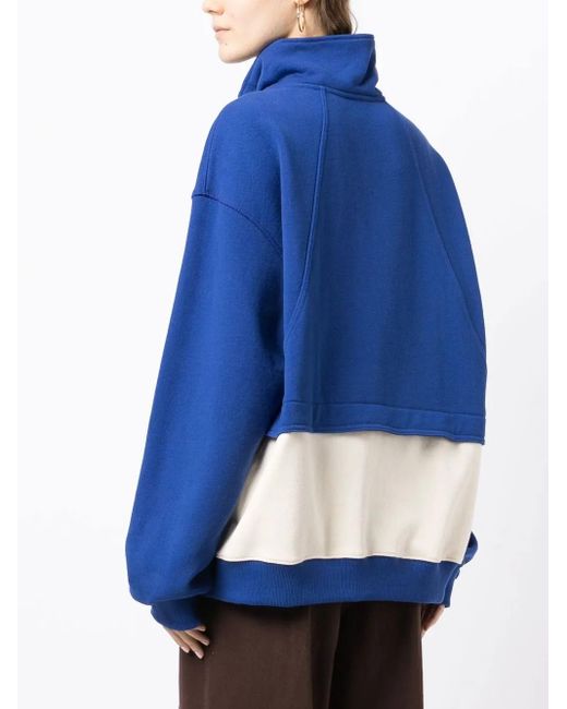 Goen.J Blue Contrast-Paneled Half-Zip Sweatshirt