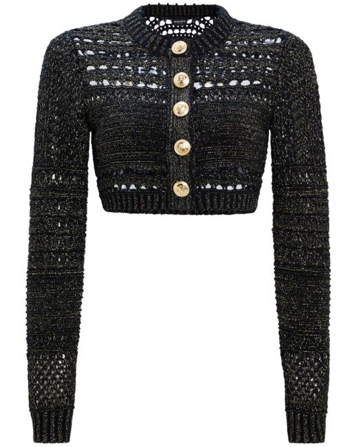 retroféte Black Nico Crochet-knit Cropped Cardigan