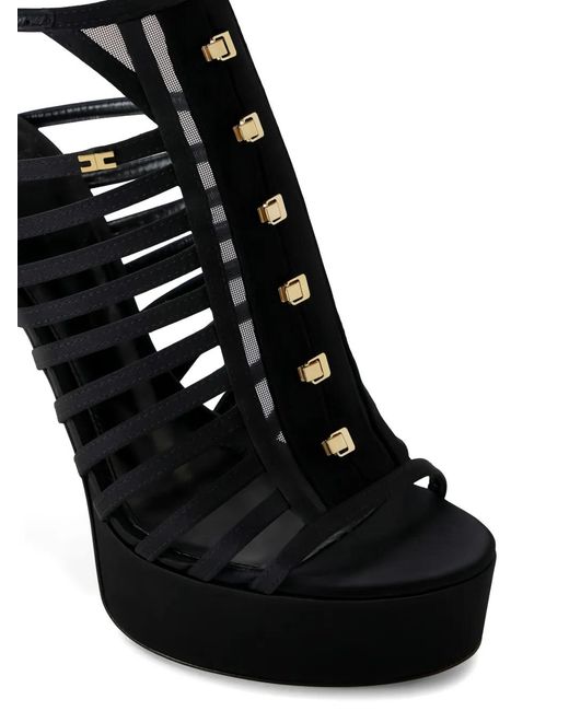 Elisabetta Franchi Black Satin Sandals With Platform