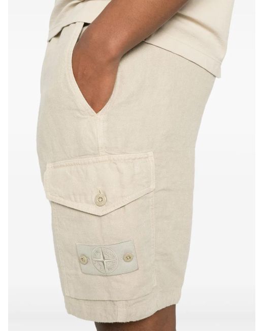 Shorts Con Applicazione Compass di Stone Island in Natural da Uomo