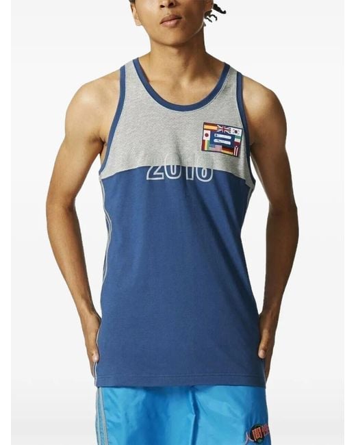 Adidas Blue Panel Human Race Tank for men