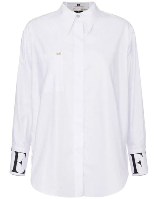 Elisabetta Franchi White Logo-Print Cotton Shirt