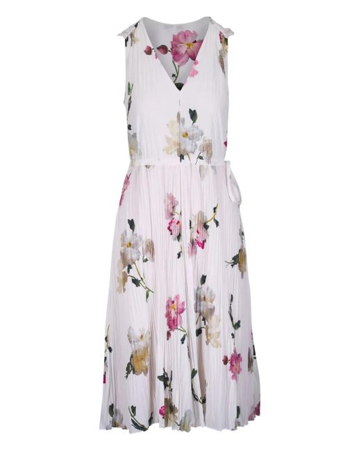 Vince White Floral-Print Pleated Dress