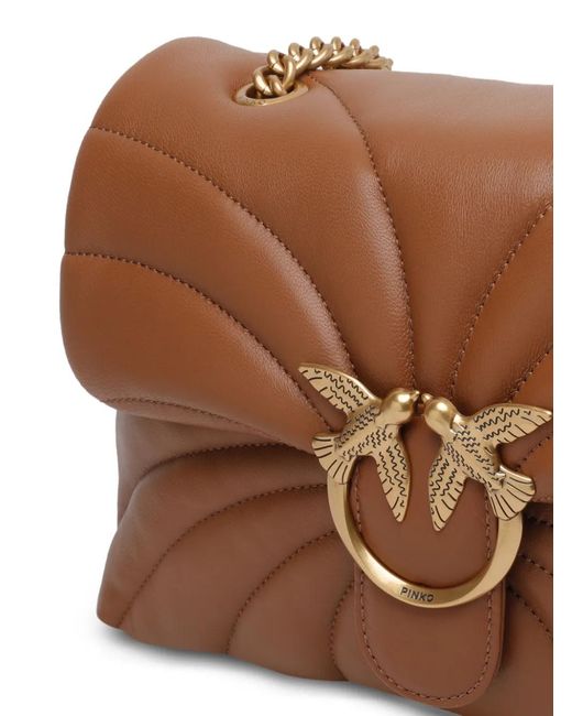 Pinko Brown Love Puff Quilted Shoulder Bag