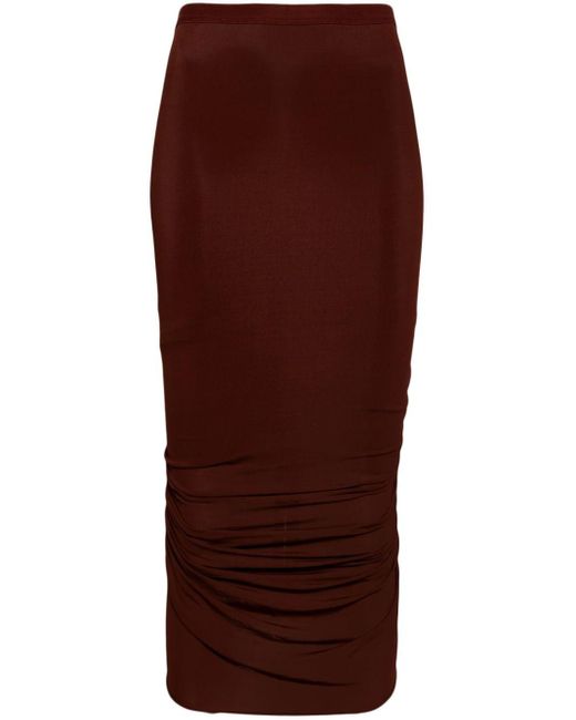 Rick Owens Brown High-waisted Ruched Midi Skirt