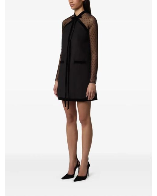 Nina Ricci Black Velvet-Trimmed Tulle-Sleeve Minidress