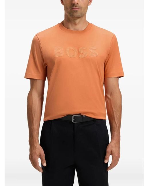 Boss T-Shirt mit Logo-Prägung in Orange für Herren