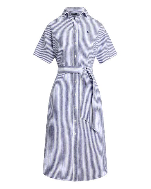 Polo Ralph Lauren Purple Kurzärmeliges Leinenkleid