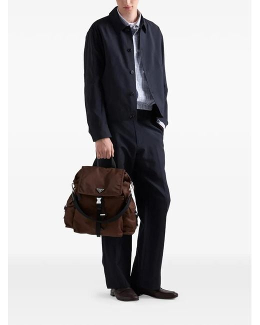 Prada Black Explore Re-Nylon And Leather Backpack for men