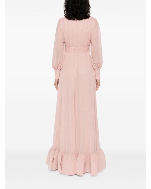 Nissa Pink Holographic Polka-dot Maxi Dress