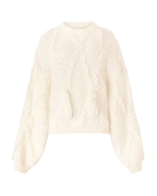 Genny White Textured Pom-Pom Sweater