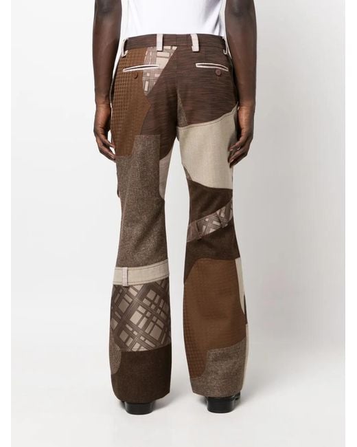 Moschino Brown Low-Rise Patchwork Flared Trousers for men