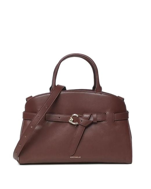 Coccinelle Brown Medium Buckle-Detail Leather Tote Bag