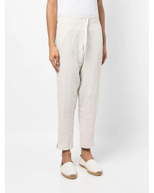 Marane White Drawstring Linen Tapered Trousers for men