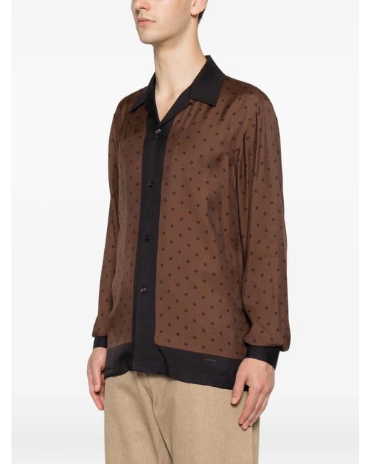 Sandro Brown Monogram-Pattern Shark-Collar Shirt for men