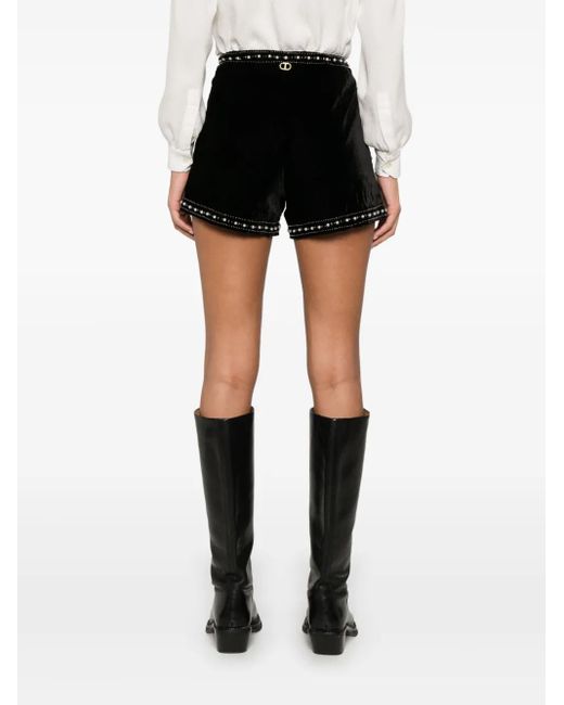 Twinset Black Embellished Velvet Shorts