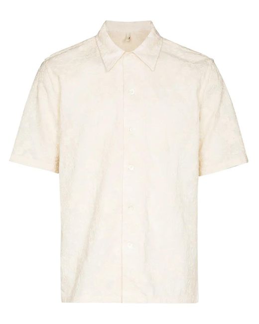 sunflower White Space Floral-Embroidered Shirt for men