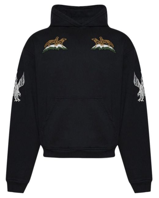 Rhude Black Embroidered Cotton Jersey Hoodie for men