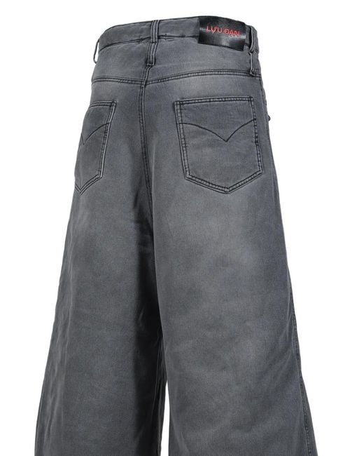 LỰU ĐẠN Gray Washed-Effect Wide-Leg Jeans for men
