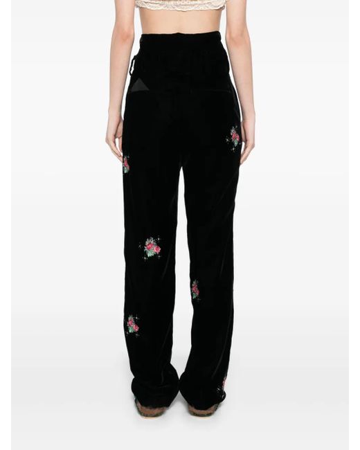 Midorikawa Black Embroidered Floral Trousers