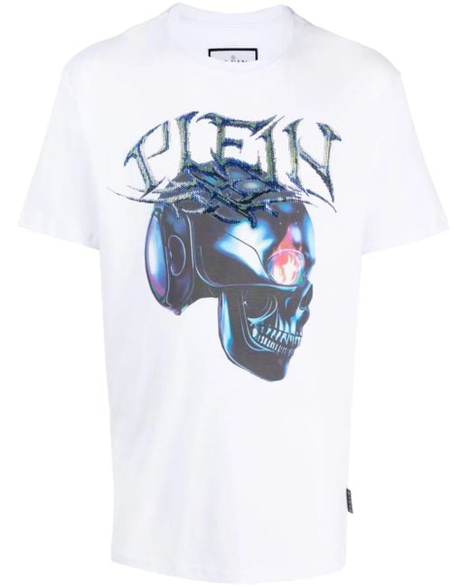Philipp Plein Blue Ss Chrome Round-Neck T-Shirt for men