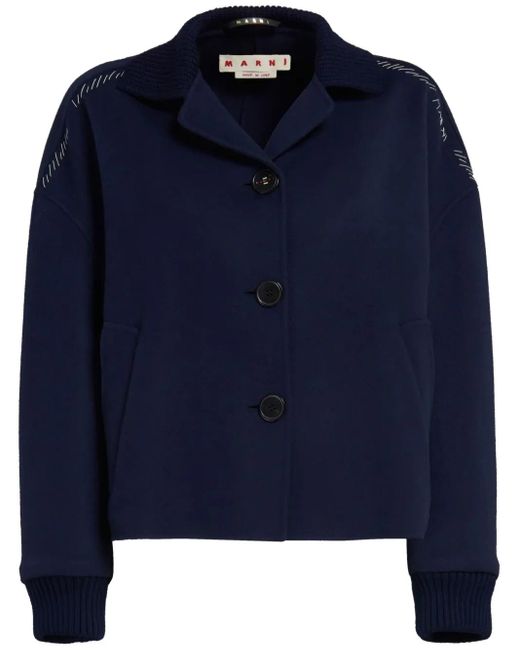 Marni Blue Decorative-Stitching Wool-Blend Shirt Jacket