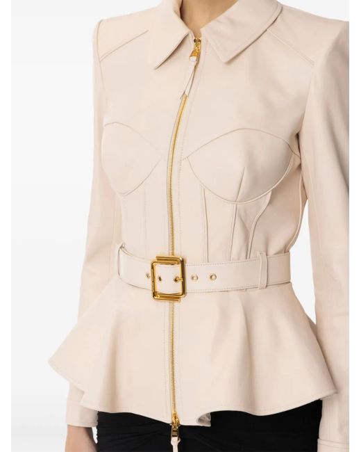 Elisabetta Franchi Natural Zip-Up Leather Jacket