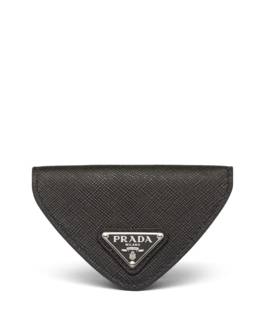 Prada Gray Saffiano Logo-Plaque Coin Wallet for men