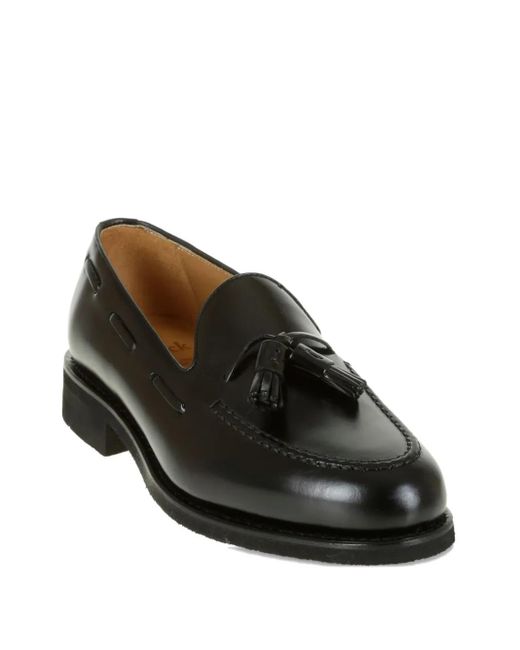 Berwick Shoes Black Tassel-Detail Leather Loafers for men
