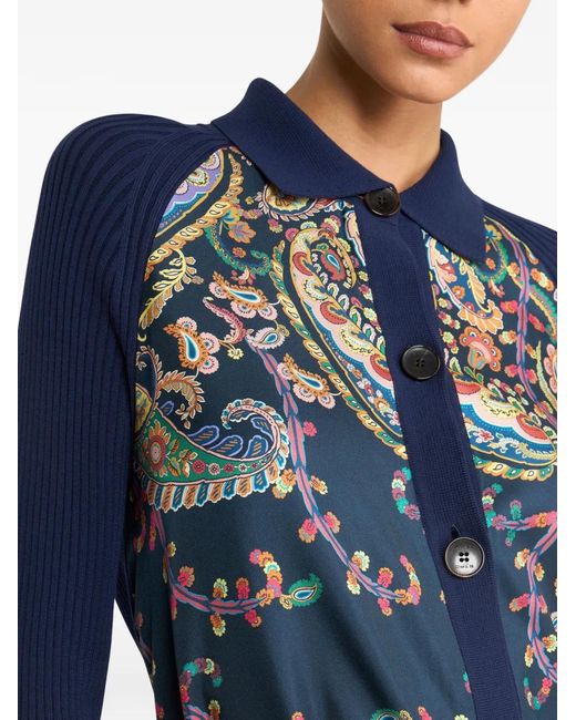 Etro Blue Ribbed Paisley Cardigan