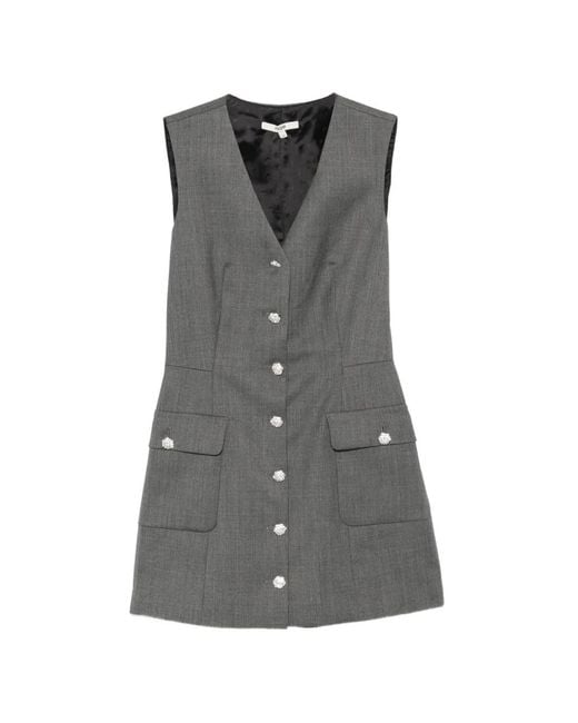 Maje Gray Embellished-Button Sleeveless Playsuit
