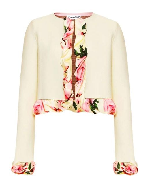 Oscar de la Renta White Printed-Trim Jacket