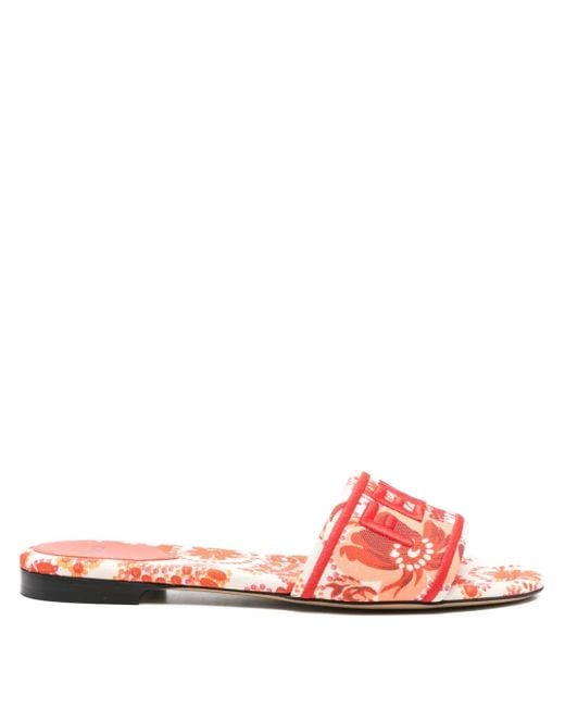 Fendi Pink Logo-Embroidered Slides