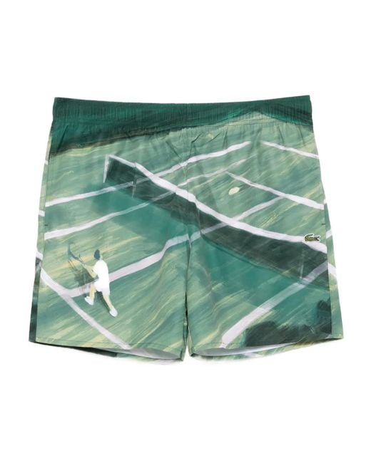 Lacoste Green Graphic-Print Swim Shorts for men