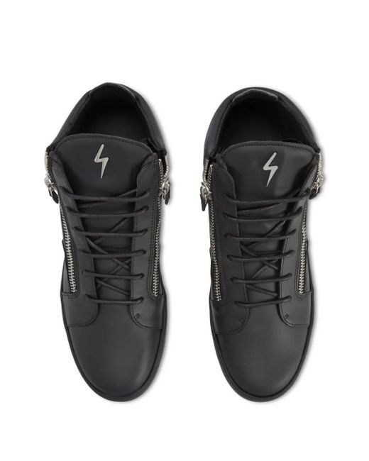 Giuseppe Zanotti Black Kriss Leather Mid-Top Sneakers for men