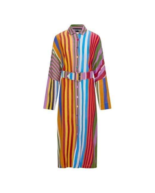 Libertine White Tangier-Stripe Belted Midi Dress