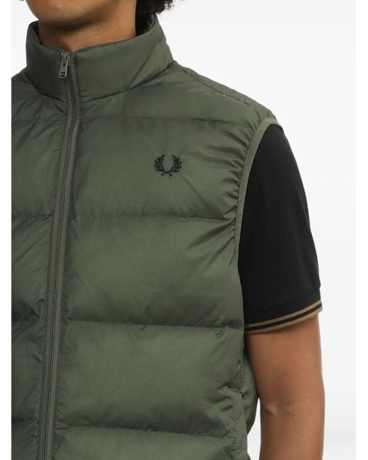 Fred Perry Green Quilted Puffer Vest for men