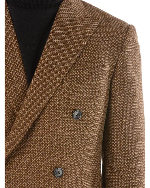 Corneliani Brown Double-Breasted Hopsack-Pattern Jacket for men